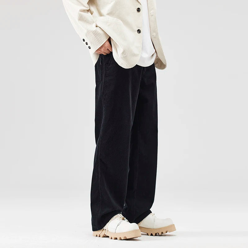 corduroy pants mens fashion loose casual straight large size wide leg baggy trousers office man commuter business corduroy pant relaxed fit trousers