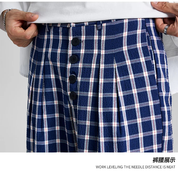 men women american streetwear fashion loose plaid wide leg straight pant boyfriend button down sports casual pants trousers unique default style 1414