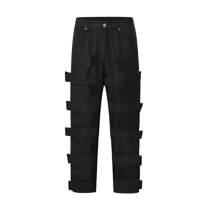 high street magic tape solid color straight jeans cargo pants mens retro harajuku vibe style baggy casual denim trousersrs utility cargo pants