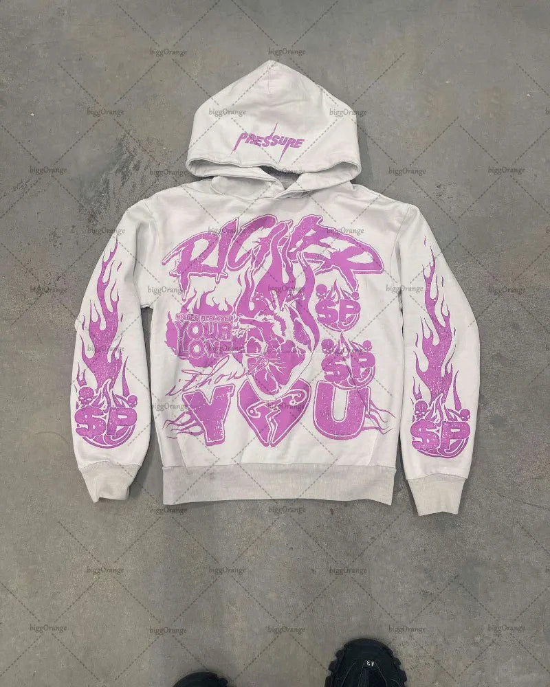 American 2023 New Color Letter Gothic Print Oversized Hoodie Women's Y2K High Street Hip-Hop Loose Pullover Sweatshirt Women's Street King Limited