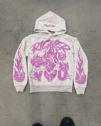 American 2023 New Color Letter Gothic Print Oversized Hoodie Women's Y2K High Street Hip-Hop Loose Pullover Sweatshirt Women's Street King Limited