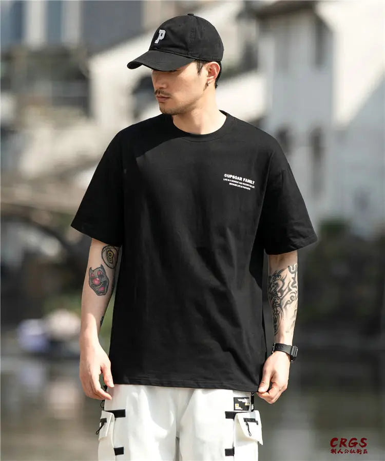 Pure cotton short-sleeved men's summer Hong Kong style design t-shirt ins trendy brand loose bottoming versatile round neck tops Street King Limited