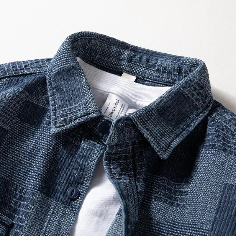 Heavy Denim Shirt Men's Long Sleeve Loose Japanese Retro Washed Distressed Shirt Men's Top Plaid Thickened Jacket Street King Limited