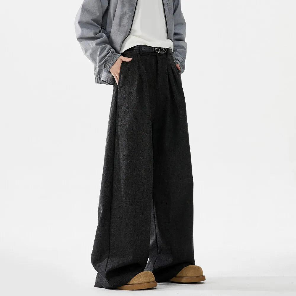 men loose casual korean streetwear fashion vintage straight wide leg suit pants trousers cityboy baggy pants minimalist street pants
