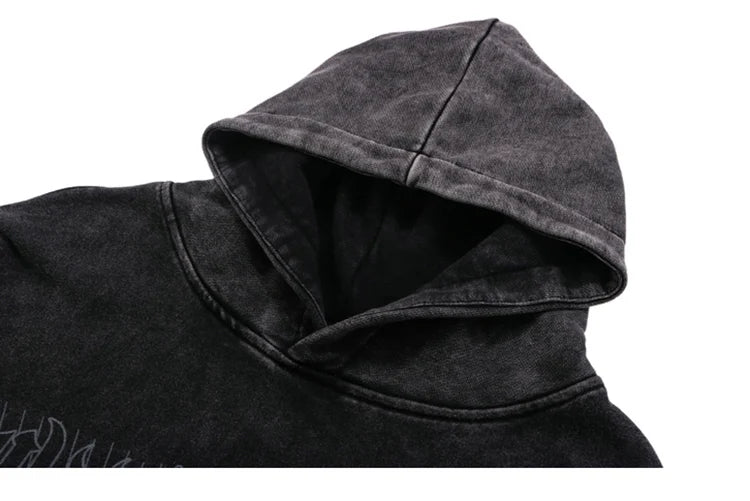 Hip Hop Streetwear Hoodie Sweatshirt Washed Vintage Devil Skull Skeleton Graphic Cotton Men Hooded Pullover Retro Punk Hoodie Street King Limited
