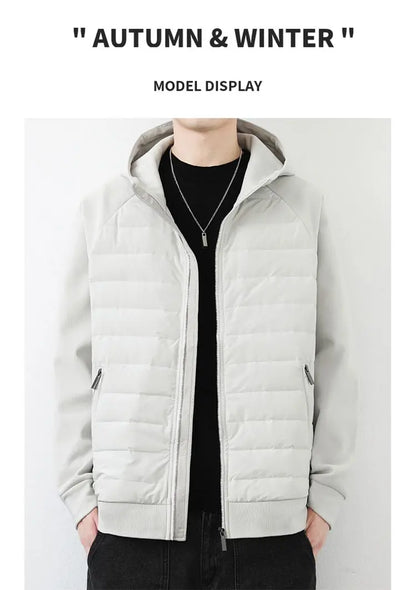 90 duck down jacket men fashion splice loose casual lightweight down hooded down jacket winter warm hoody coat outerwear unique default style 1116