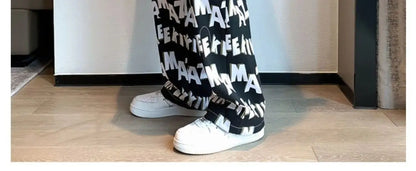 Letter wide-leg pants for men and women in autumn and winter plus velvet high-waisted loose long and short straight pants tops Street King Limited