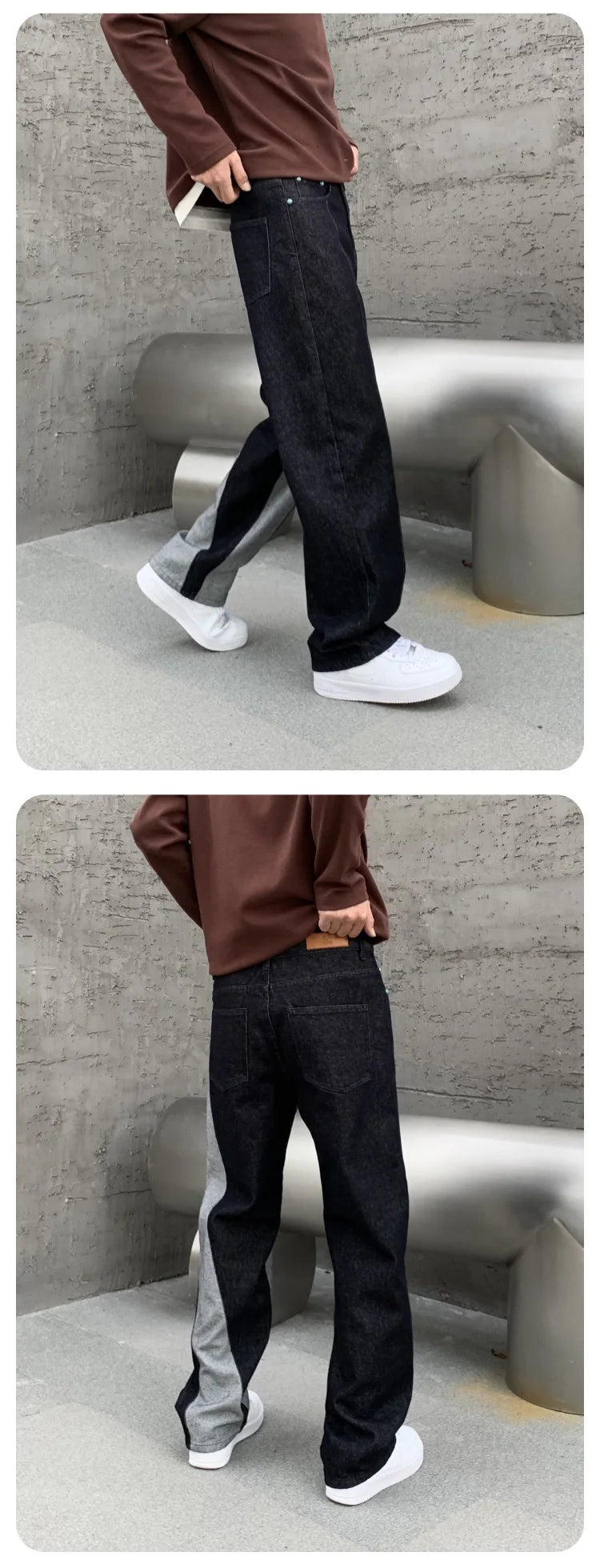 men streetwear splice denim fashion brand hip hop loose casual straight jeans pant cityboy deep blue y2k jeans trousers for men unique jeans style 1773