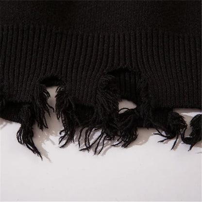 Half High Collar Goth Women Men Sweaters Oversized Long Sleeve Knitted Pullovers Y2k Men Ripped Sweater Harajuku Streetwear Tops Street King Limited