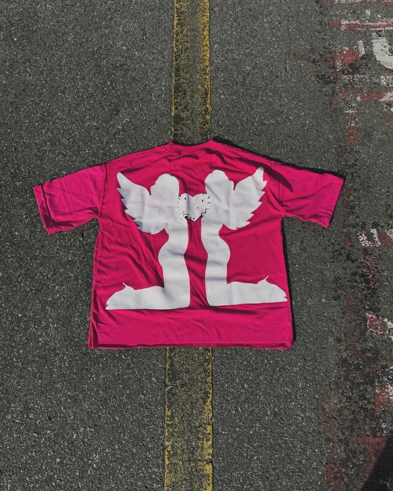 American Gothic Fashion Angel Print Oversized T-Shirt Women's Y2K Street Hip Hop Street Harajuku Round Neck Short Sleeve Clothes Street King Limited