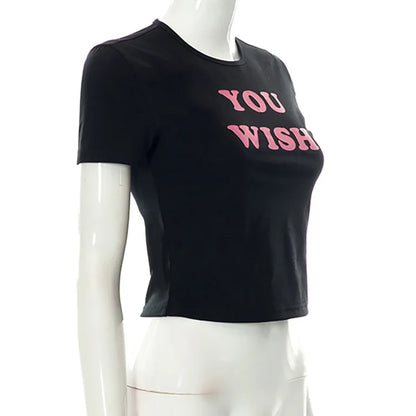Aesthetic Fashion 2000S Cute Pink Letter Print Black Baby Tee Y2K Clothes Streetwear Vintage Short Sleeve Crop Top Women T-shirt Street King Limited