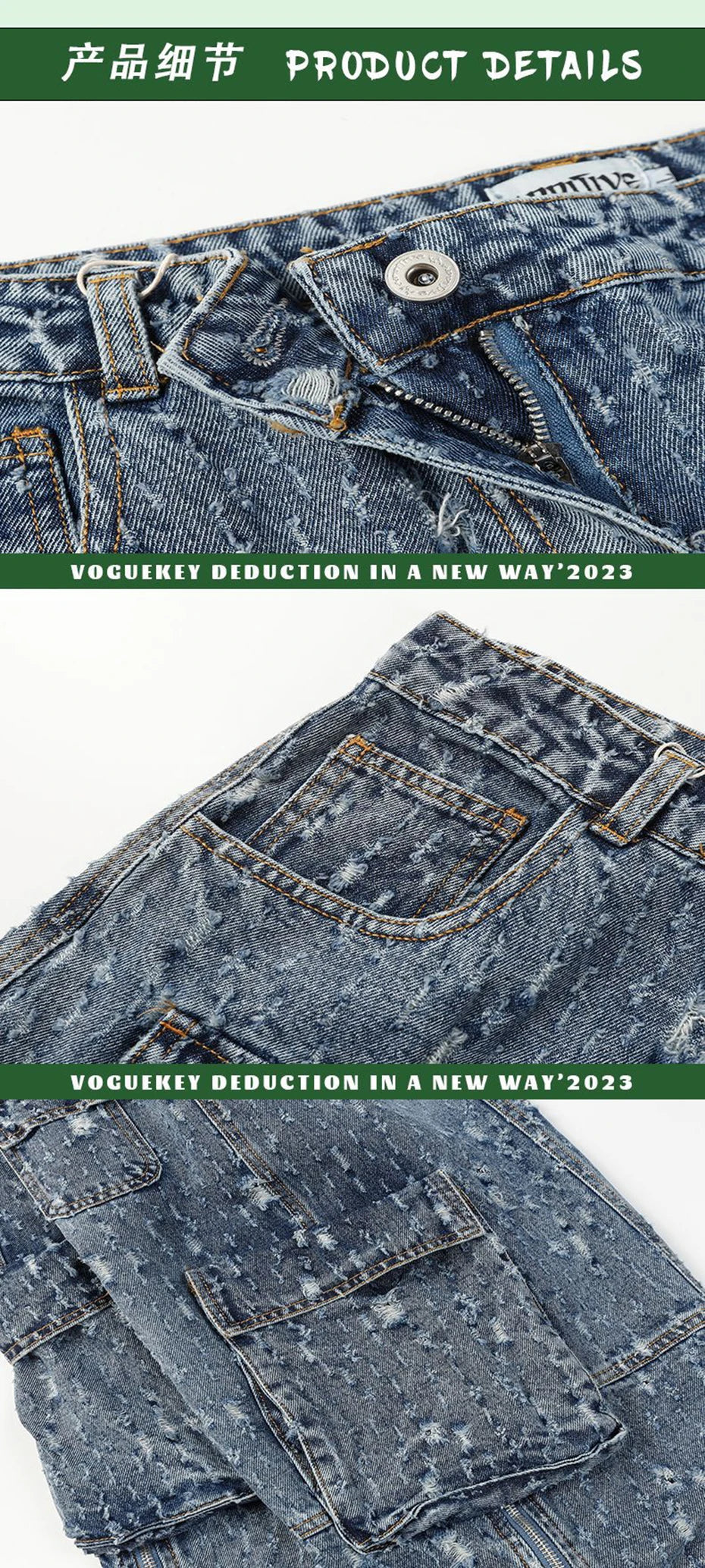 distressed ripped vintage blue baggy jeans men multi pocket cargo jeans casual loose denim pants streetwear harajuku jeans unique cargo style 5663