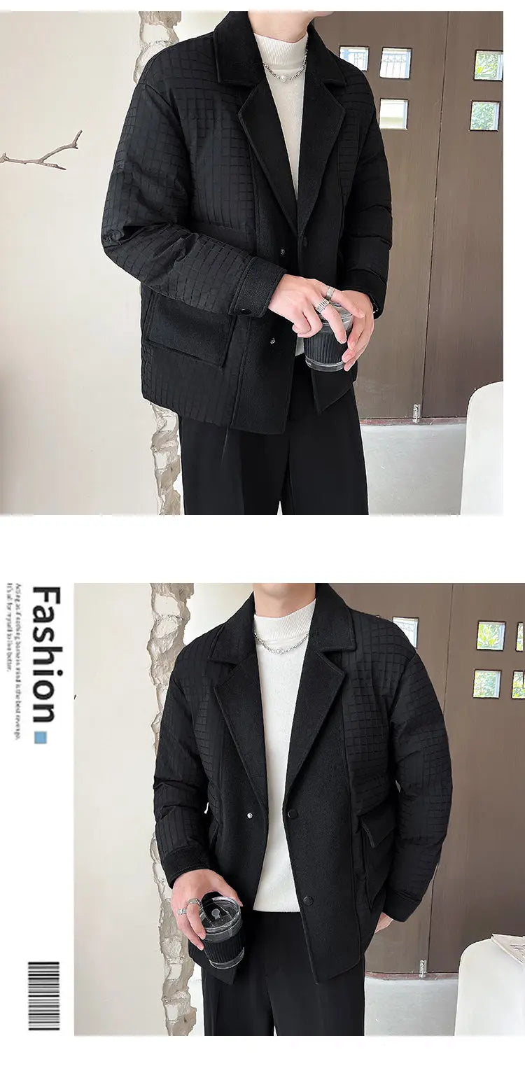 winter splice wool suit collar padded cotton jacket men business casual fashion loose thick warm parkas jacket coat outerwear unique default style 1507
