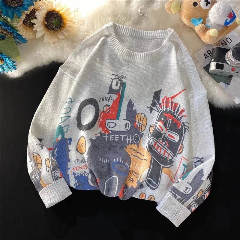 Rainbowtouches Men Sweaters High Street Graffiti Crew Neck Trendy Vintage Knitted Sweater Spring And Autumn Mens Clothing Street King Limited