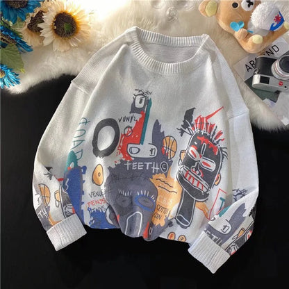 Rainbowtouches Men Sweaters High Street Graffiti Crew Neck Trendy Vintage Knitted Sweater Spring And Autumn Mens Clothing Street King Limited