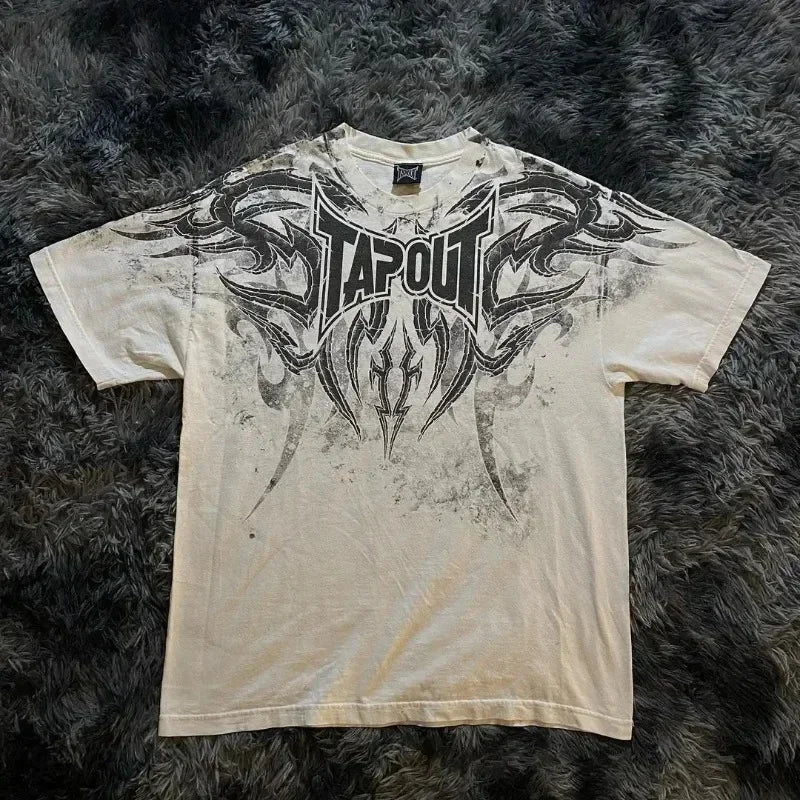 American Fashion Trend Gothic Print Cotton T-shirt Men Y2K New Harajuku Casual Loose Super Short Sleeved Couple Hip Hop T-shirt Street King Limited