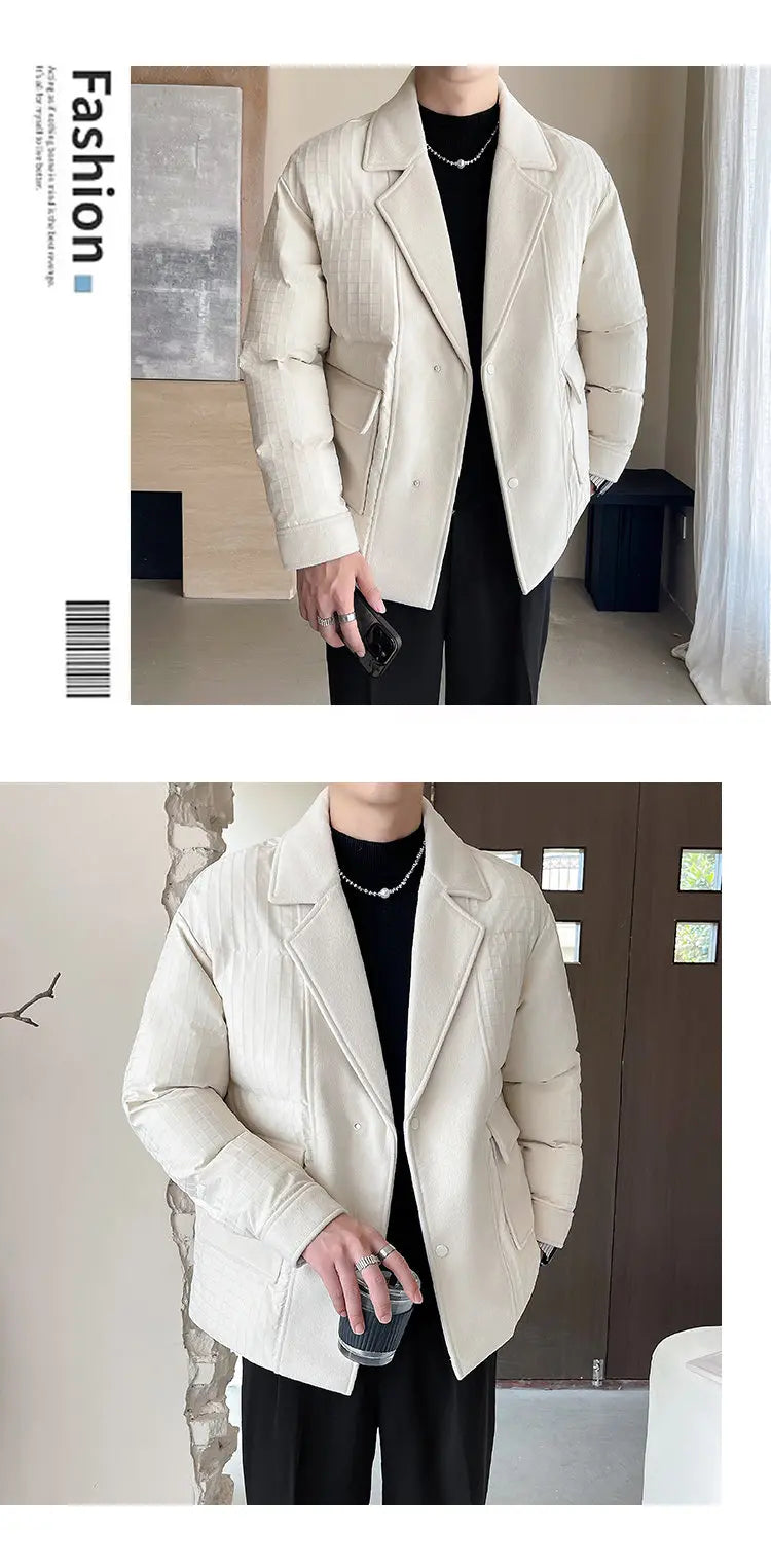 winter splice wool suit collar padded cotton jacket men business casual fashion loose thick warm parkas jacket coat outerwear unique default style 1503