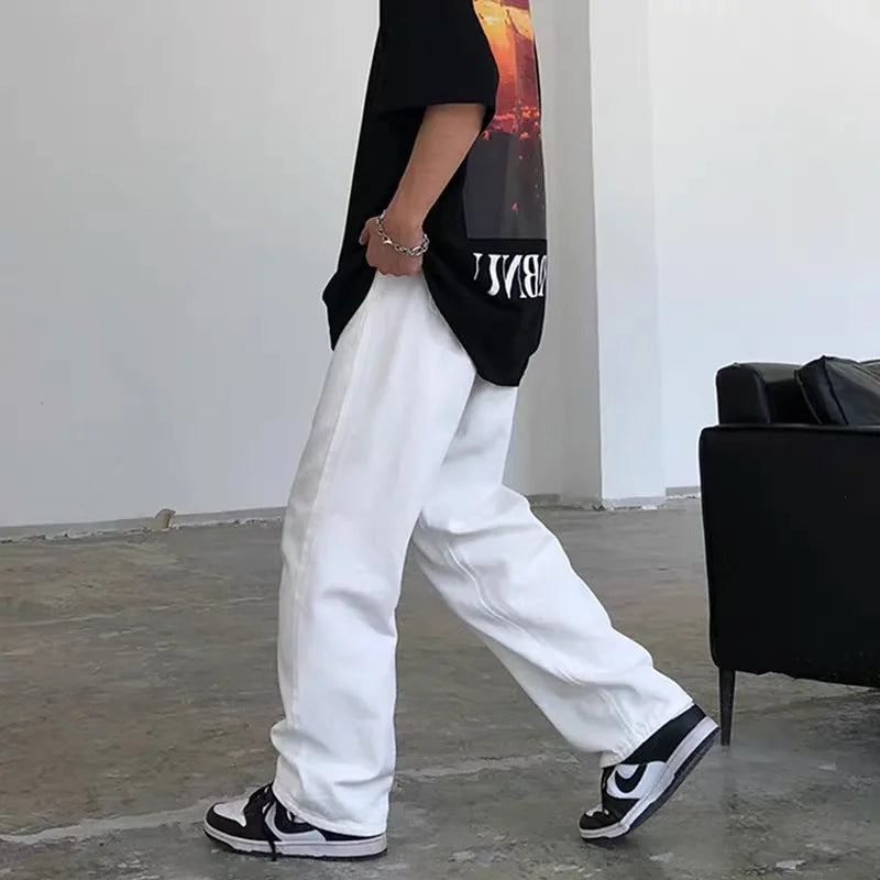 White Jeans Men Fashion Casual Wide Leg Jeans Men Streetwear Loose Hip-hop Straight Denim Pants Mens jean Trousers M-3XL Street King Limited