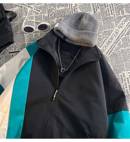 2024 spring mens standing collar jacket patchwork loose windbreaker zipper sports outdoor jackets unisex punching jacket unique default style 5483
