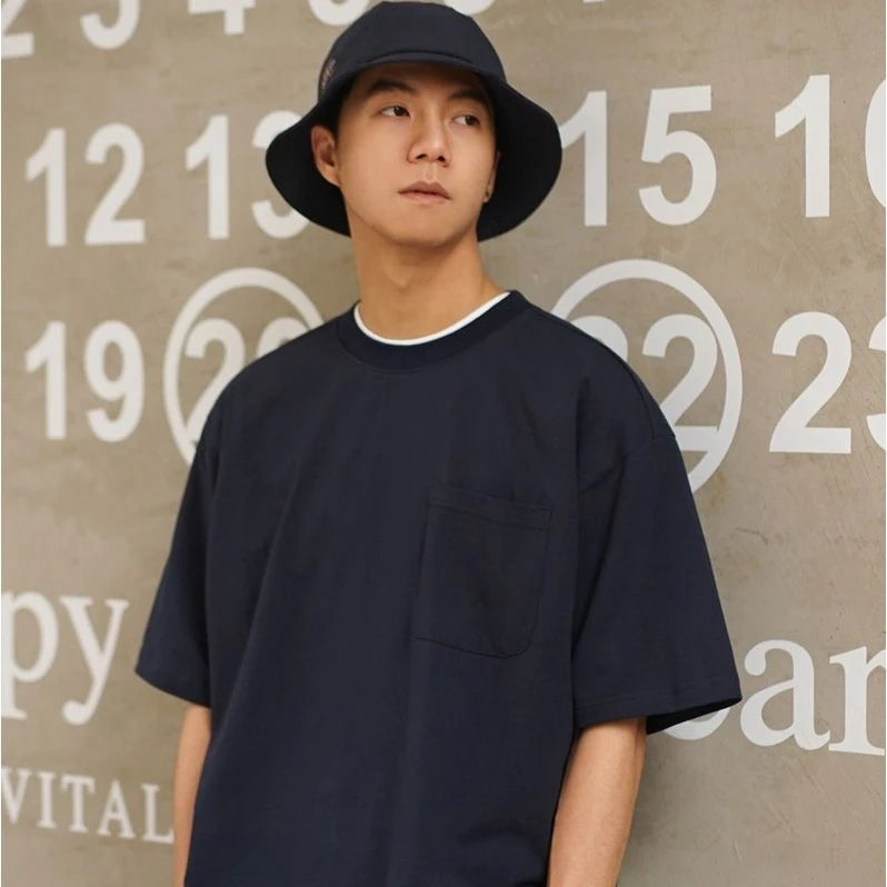 Korean trendy printed graphic T shirt street basic men y2k solid color simple personality pocket retro oversized T shirt Street King Limited