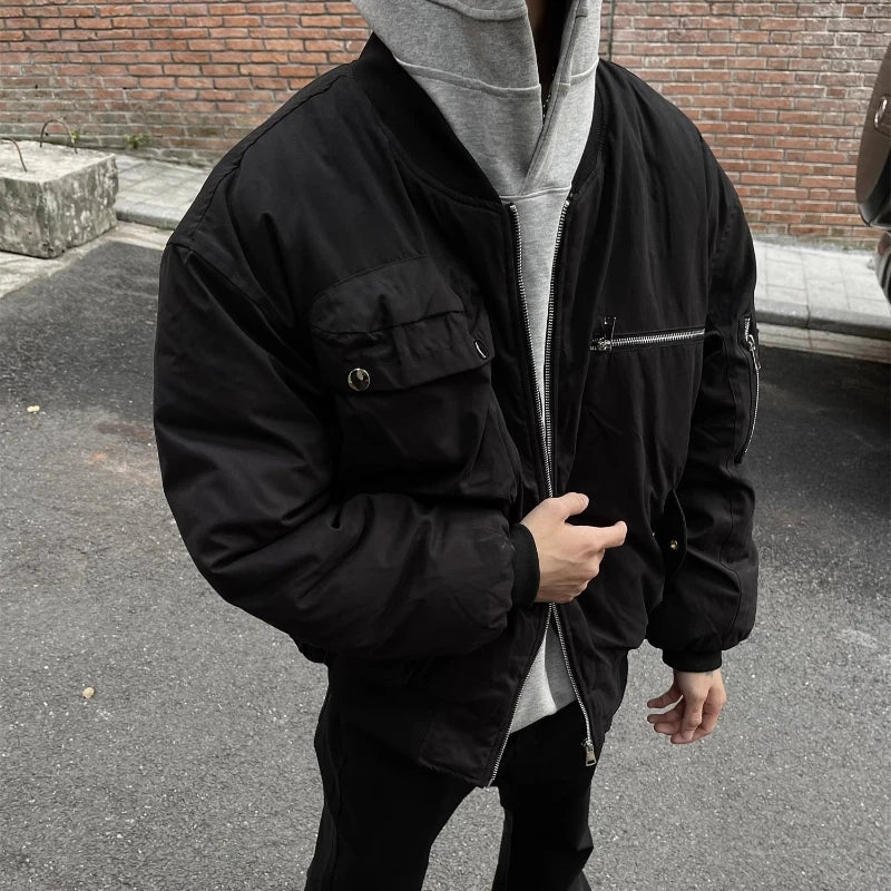 High Street Pilot Cotton Jackets Mens Thickening Winter Tooling Trendy Profile Warm Bomber Coats Unisex Baseball Collar Parkas Street King Limited