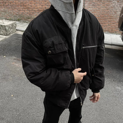 High Street Pilot Cotton Jackets Mens Thickening Winter Tooling Trendy Profile Warm Bomber Coats Unisex Baseball Collar Parkas Street King Limited