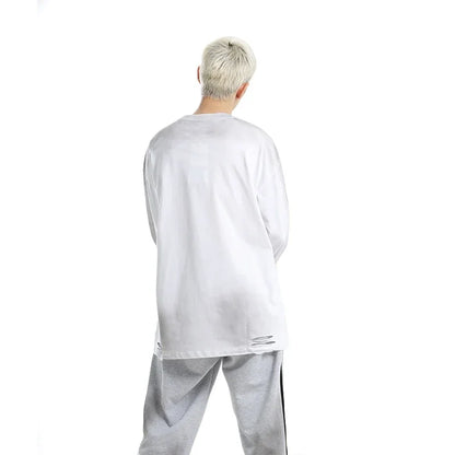 Men's Streetwear Hole Washed Cotton Long Sleeve Loose Casual T Shirt Tiki Y2k Clothes Oversized T-shirt for Men Tops Tshirt Street King Limited