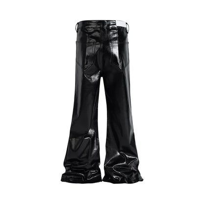 high street wide leg glossy pu leather pants sashes boot cut men and wome straight baggy casual jeans oversized flared trousers ripped baggy denim