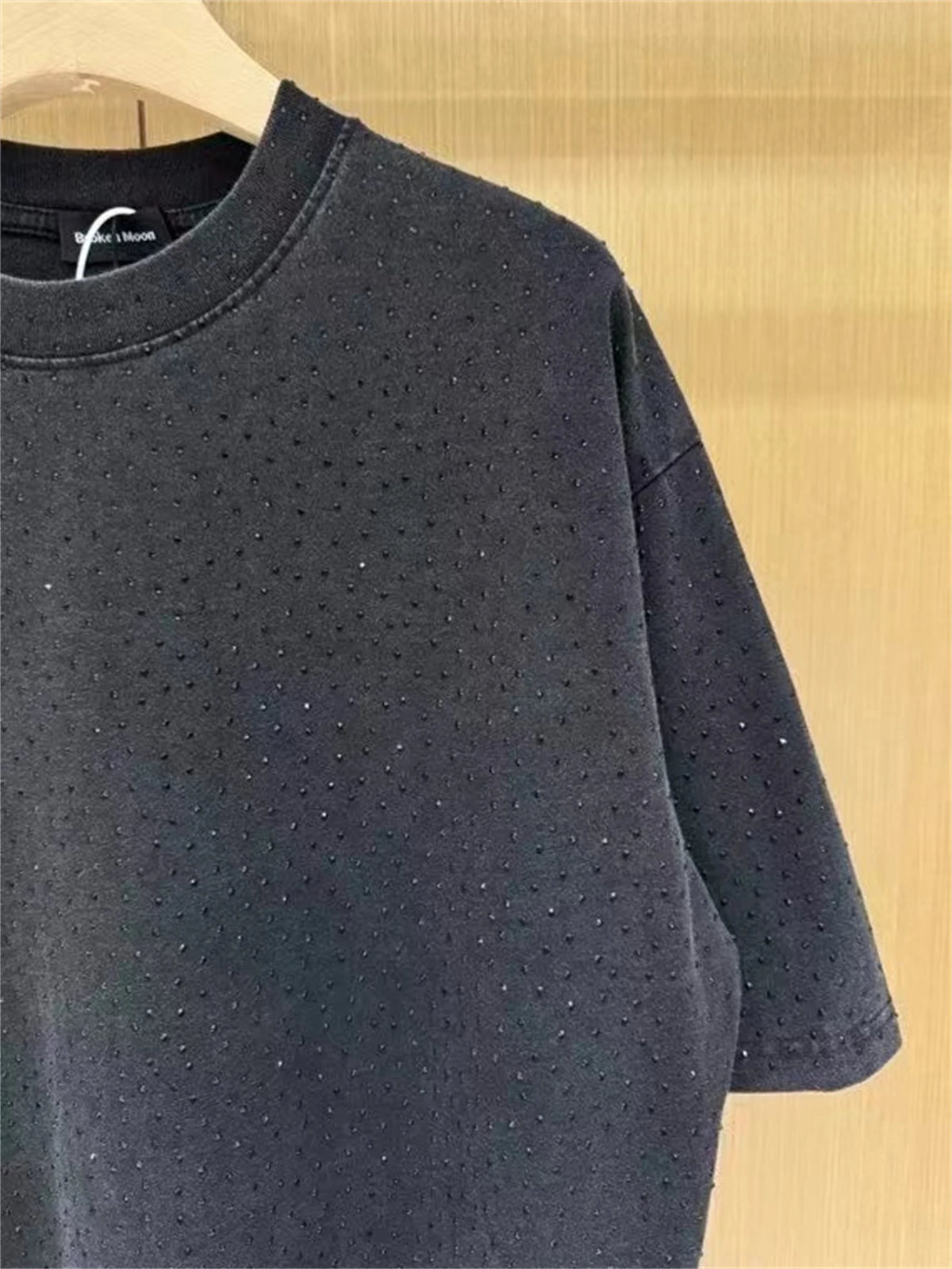 BALCG Style Original Heavy duty Starry Sky Washed Olded Starry Sky Rhinestone Oversized Loose Short sleeved T-shirt White Street King Limited
