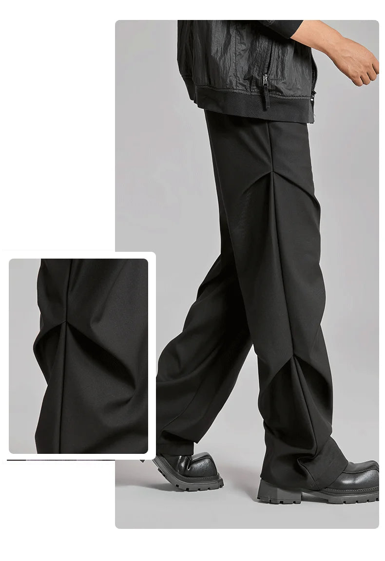 extended length edition wrinkle fashion men streetwear fashion hip hop vibe loose casual straight black suit pant trousers unique default style 1825