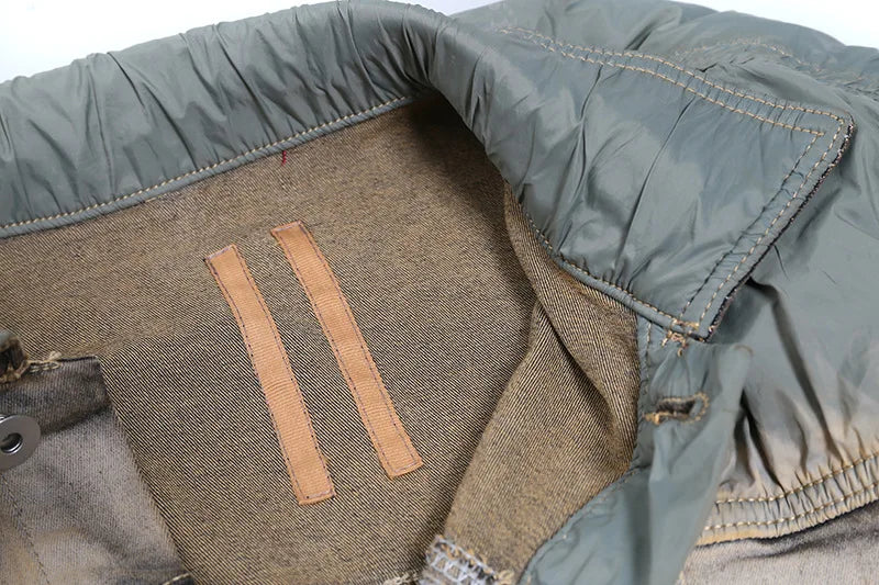 new 2023 gentleman men rick patchworked waxed deconstructed denim heavy baseball coats jackets abstract digital coat warm 719 unique jeans style 4056