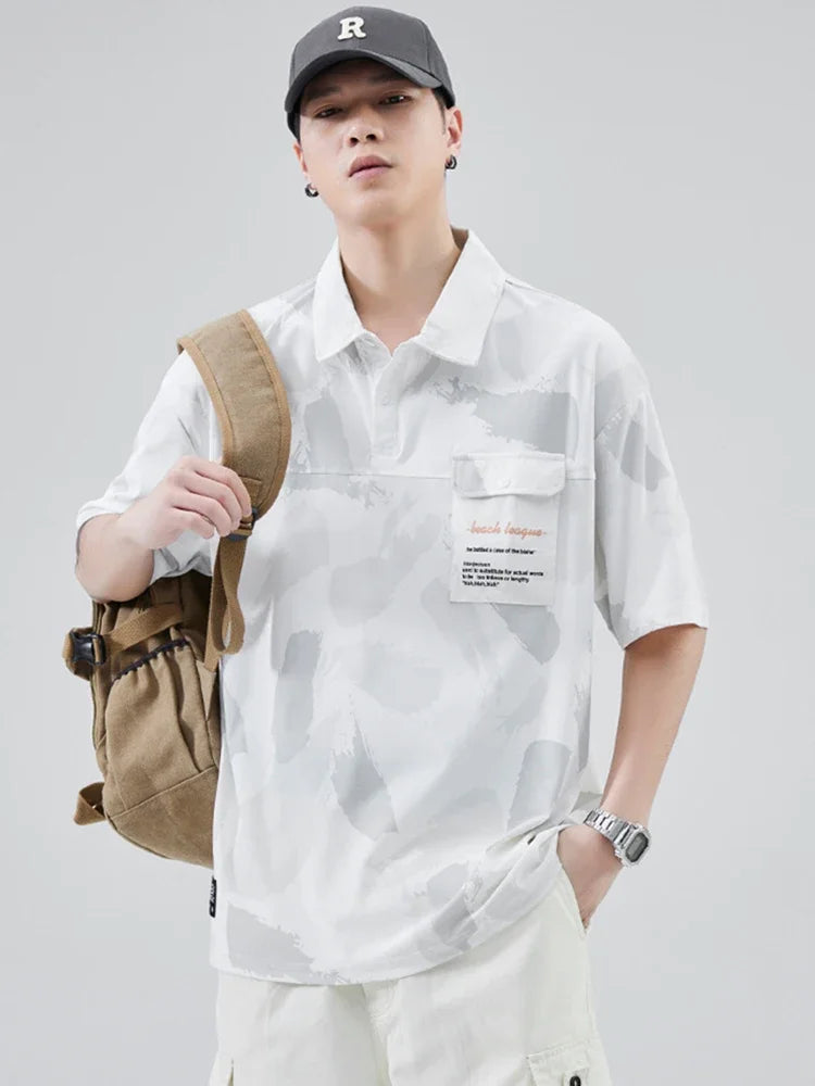 Streetwear Summer Short Sleeve Lapel Polo Shirt Mens Full Print Tee Shirts Korean Summer Short Sleeve Lapel Polo Shirt Mens Full Print Tee Shirts Korean Fashion Pocket Golf Wear Button Camisa Polo Masculina Fashion Sweater Jacket With Graphic Design For Men