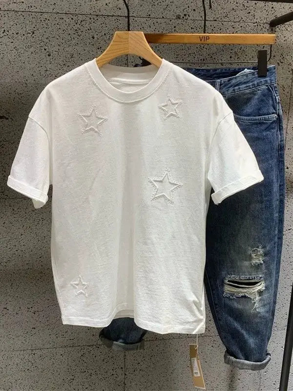 2024 American style men and women summer pentagram round neck short sleeved trendy couple loose retro casual T-shirt top y2k Street King Limited