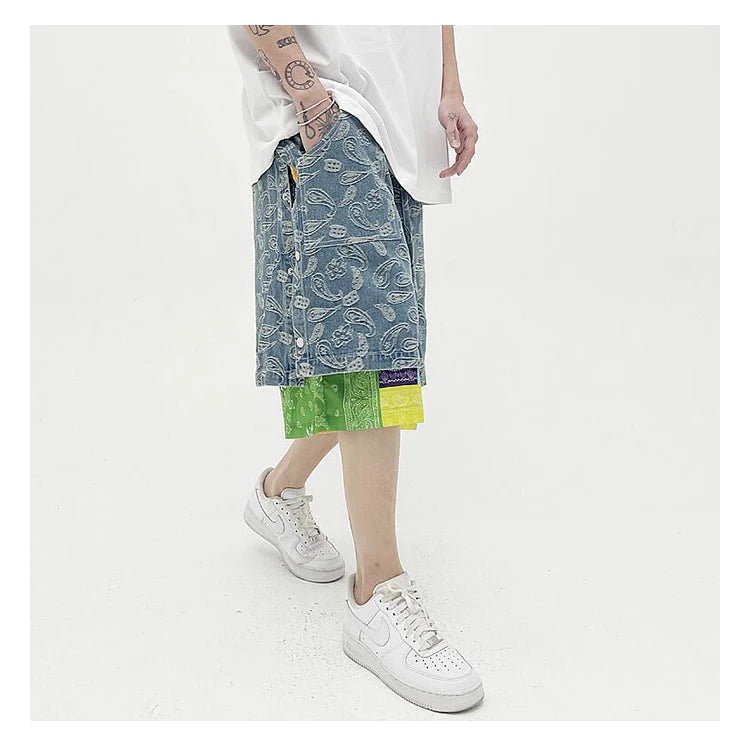 hip hop loose shorts elastic waist pants fashion patchwork half pant mens summer casual drewstring streetwear sportswear jogger unique joggers style 2423