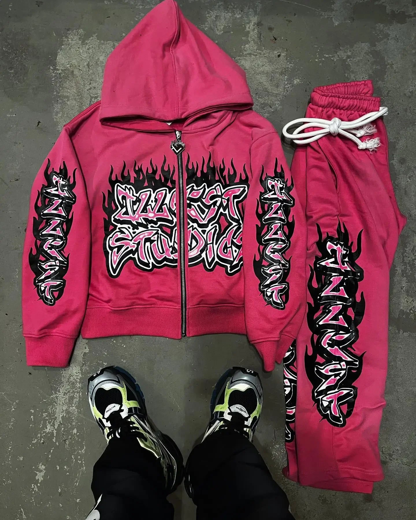 y2k street hip-hop goth trend oversized hoodie suit men's fashion Harajuku style casual loose versatile zipper sweatshirt top Street King Limited
