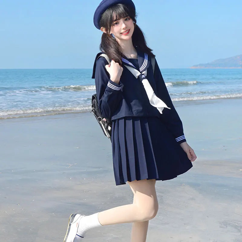 Navy Sailor Outfit Japanese Style School Uniform Skirt Girls JK Uniforms Student Sailor Dress Korean Student Seifuku COS Costume Street King Limited