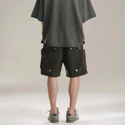Heavy Industry Tie Dyed Canvas Washed Shell Shorts for Men and Women Wide Leg Baggy Cargo Short Oversize Loose Knee Length Pants Street King Limited