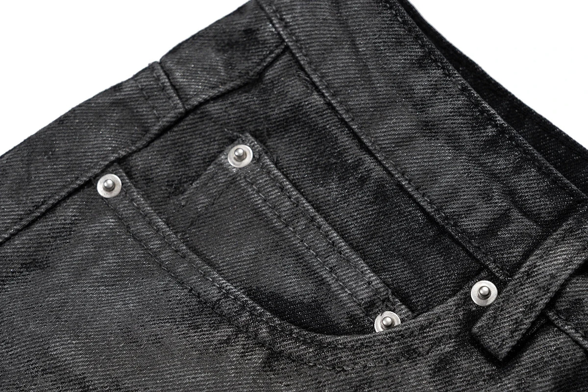high street hand brushed glue sparkling baggy flare jeans for men y2k pantalones hombre leather pants oversized denim trousers 1 unique jeans style 5418