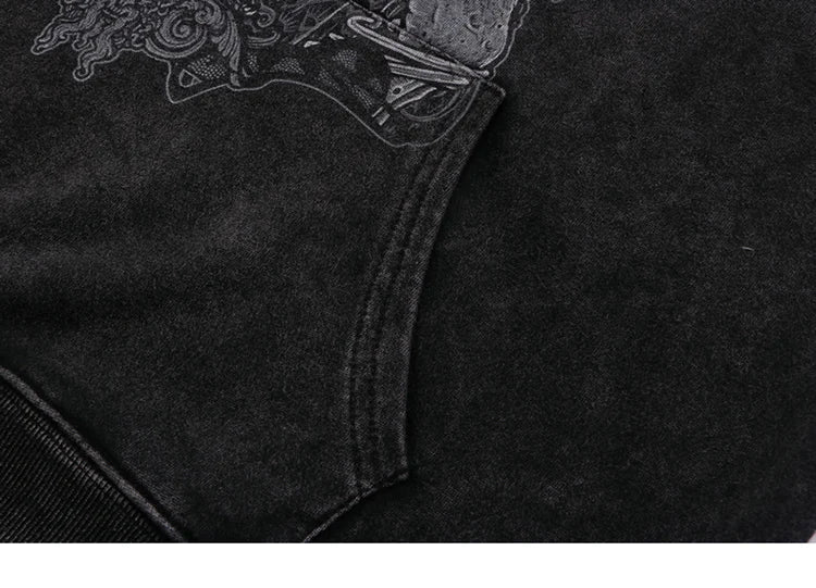 Hip Hop Streetwear Hoodie Sweatshirt Washed Vintage Devil Skull Skeleton Graphic Cotton Men Hooded Pullover Retro Punk Hoodie Street King Limited