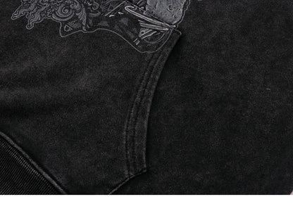 Hip Hop Streetwear Hoodie Sweatshirt Washed Vintage Devil Skull Skeleton Graphic Cotton Men Hooded Pullover Retro Punk Hoodie Street King Limited