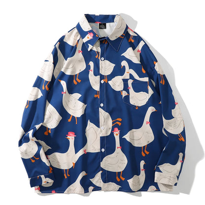 Dark Icon Full Printed Hawaiian Shirt Men Long Sleeve Turn-down Collar Shirts for Men Street King Limited