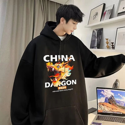 2024 New China Dragon Graphic Hoodies Men Hip Hop Streetwear Hoodie Sweatshirt Harajuku Fleece Printed Pullover Hoody Clothes Street King Limited