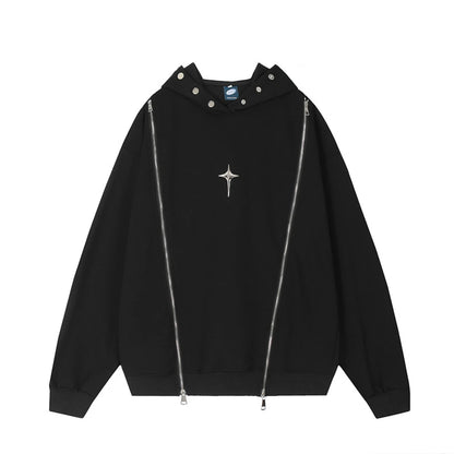 Hip Hop Punk Hoodie Sweatshirt 2023 Autumn Zipper Design Solid Color Hoodies Pullover Harajuku Cotton Sweat Shirt Street King Limited
