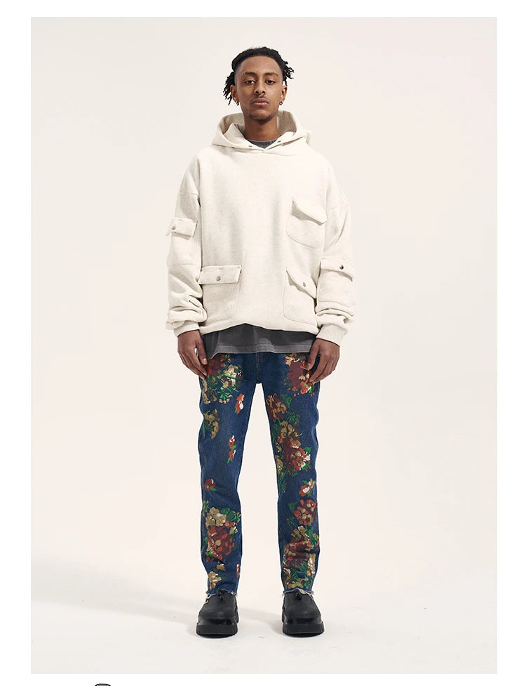 graffiti floral printed denim jean mens new casual zipper biker jeans fashion high street slim fit pants joggers hip hop jeans unique joggers style 556