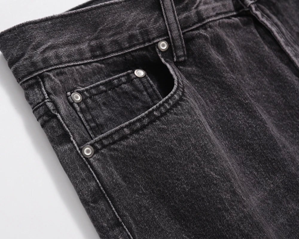 retro pu leather butterfly embroidery black jeans for men straight patchwork casual baggy denim pants loose jean trousers unique jeans style 1267