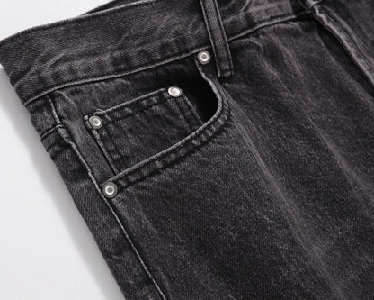 retro pu leather butterfly embroidery black jeans for men straight patchwork casual baggy denim pants loose jean trousers unique jeans style 1267