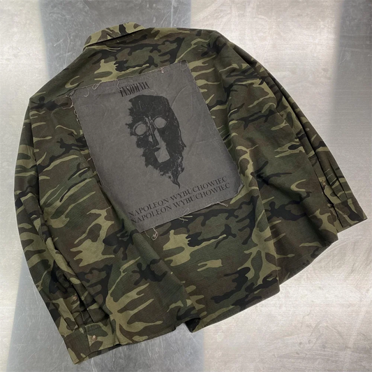 Undermycar High Street Trendy Brand High Quality Extra Large Washed and Worn Dark Checker Patch Camo Shirt Street King Limited