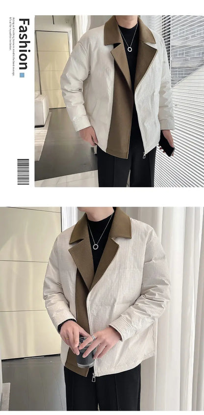 winter suit collar splice cotton padded jacket men business casual fashion plus size parkas jacket thick warm coat man outerwear unique default style 1486