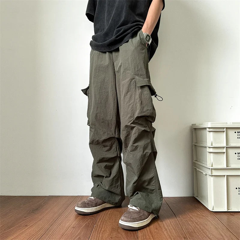 Summer Thin Pants Men Fashion Pocket Cargo Pants Men Japanese Streetwear Hip-hop Loose Straight Pants Mens Oversized Trousers Street King Limited