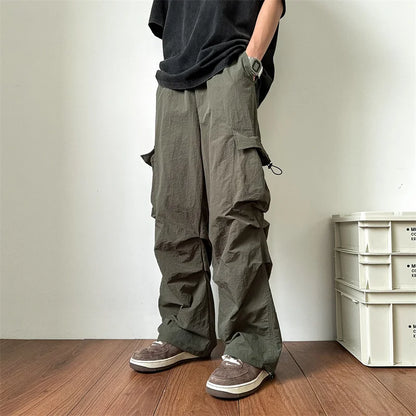 Summer Thin Pants Men Fashion Pocket Cargo Pants Men Japanese Streetwear Hip-hop Loose Straight Pants Mens Oversized Trousers Street King Limited